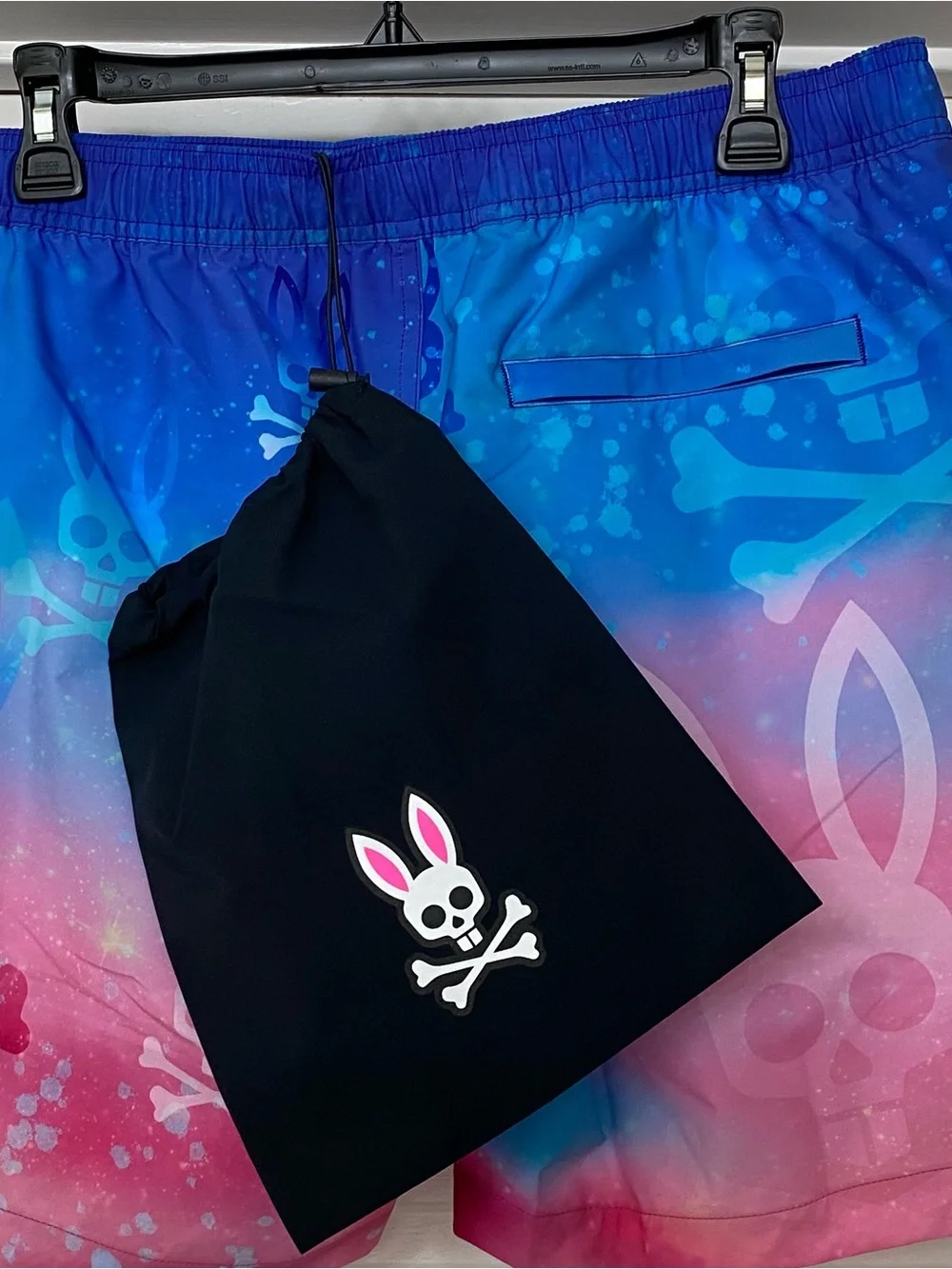 Psycho Bunny Blue-to-Pink Gradient Skull Swim Shorts